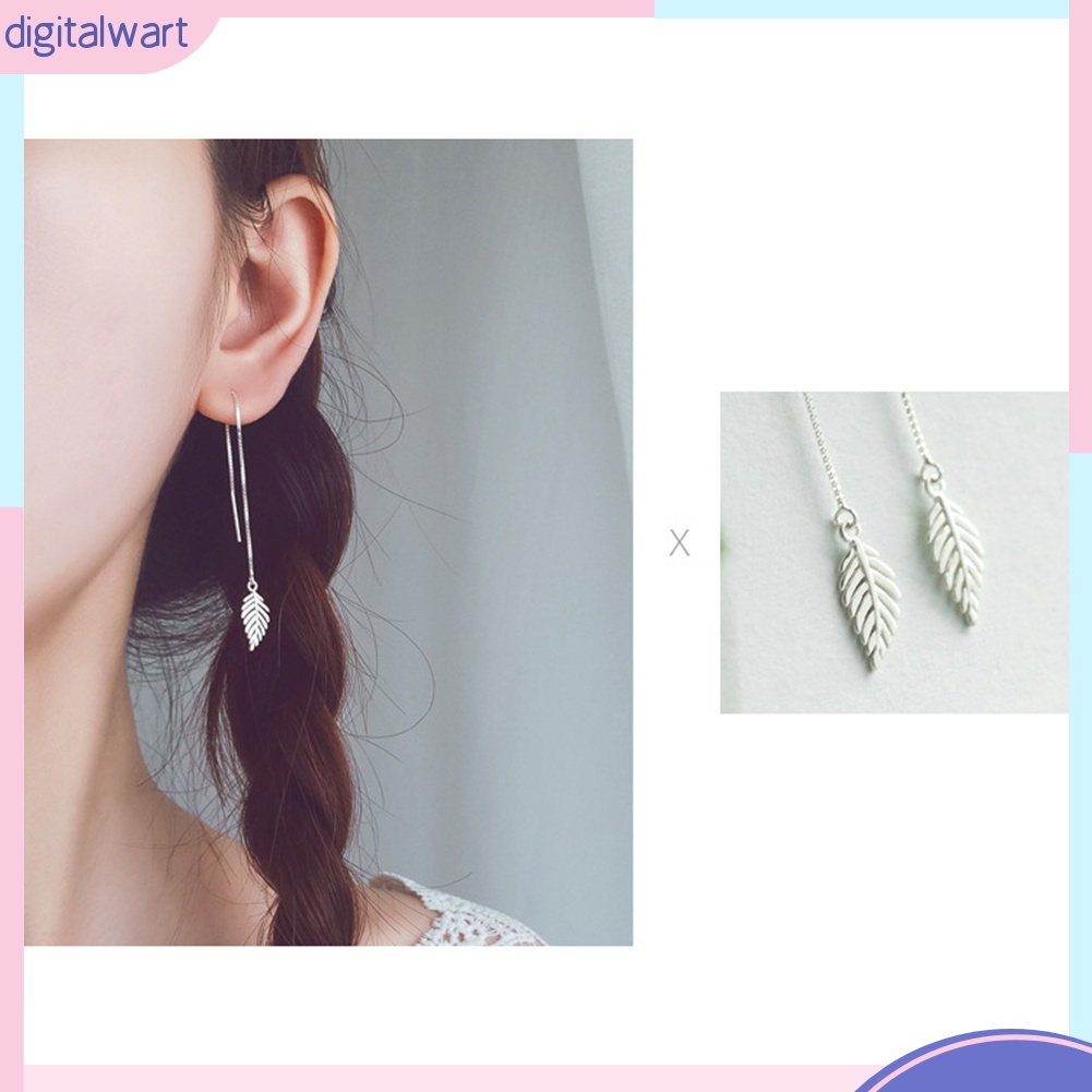 Đôi khuyên tai dạng chuỗi dài thiết kế hình chiếc lá xinh xắn cho nữ