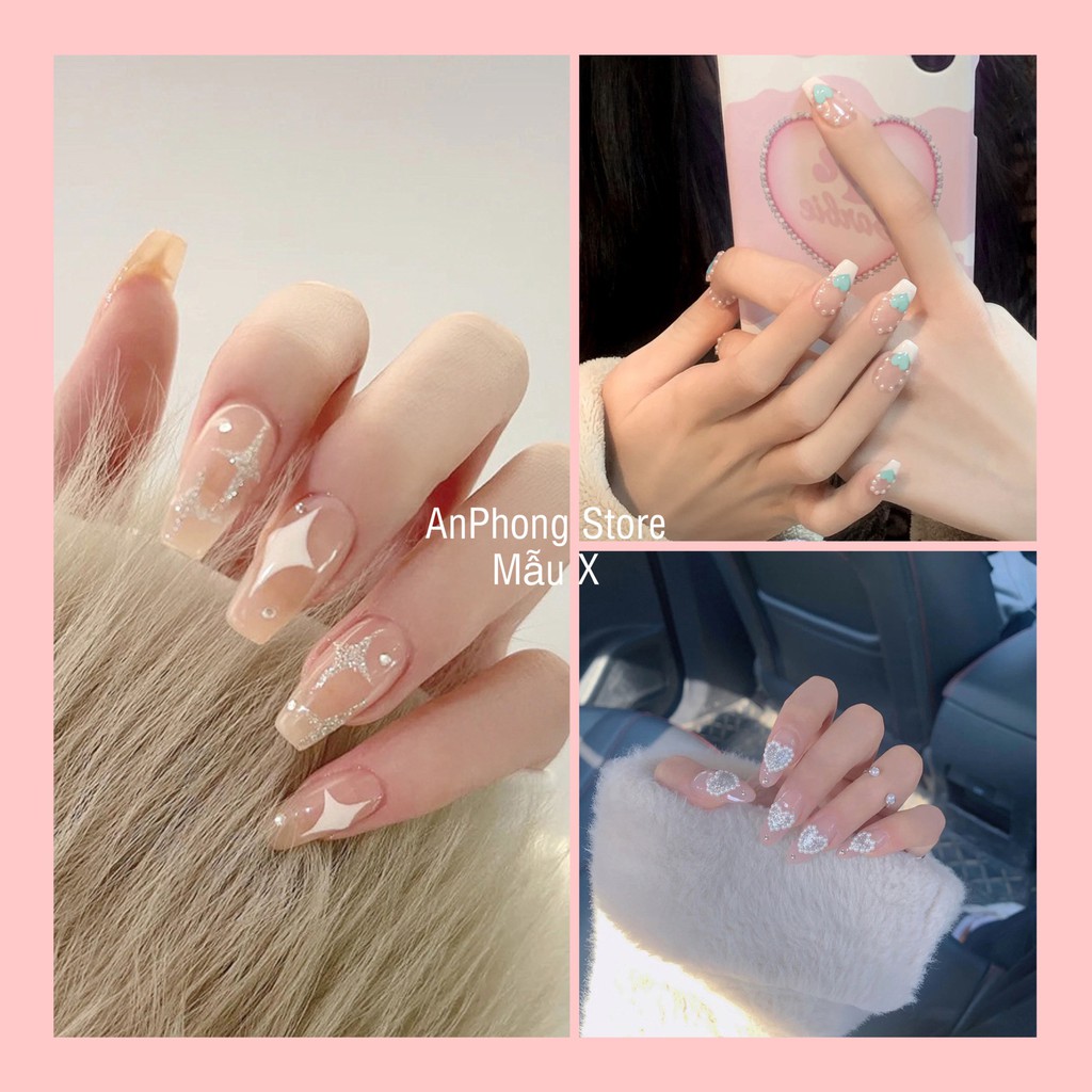 [TẶNG 3 PHỤ KIỆN] BỘ MÓNG TAY MÓNG TAY GIẢ NAILBOX MẪU X CAO CẤP ĐÍNH ĐÁ SANG TRỌNG.