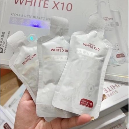 Nước Collagen Yến Super White X10 Nước Uống Bổ Sung Collagen Dạng Túi Hộp 10 Gói