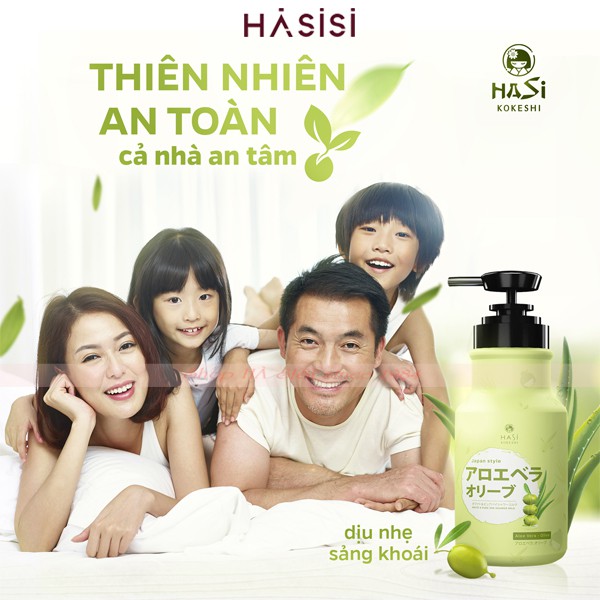 Sữa Tắm DƯỠNG ẨM VÀ TRẮNG DA HaSi Kokeshi - chiết xuất Nha Đam &amp; Olive