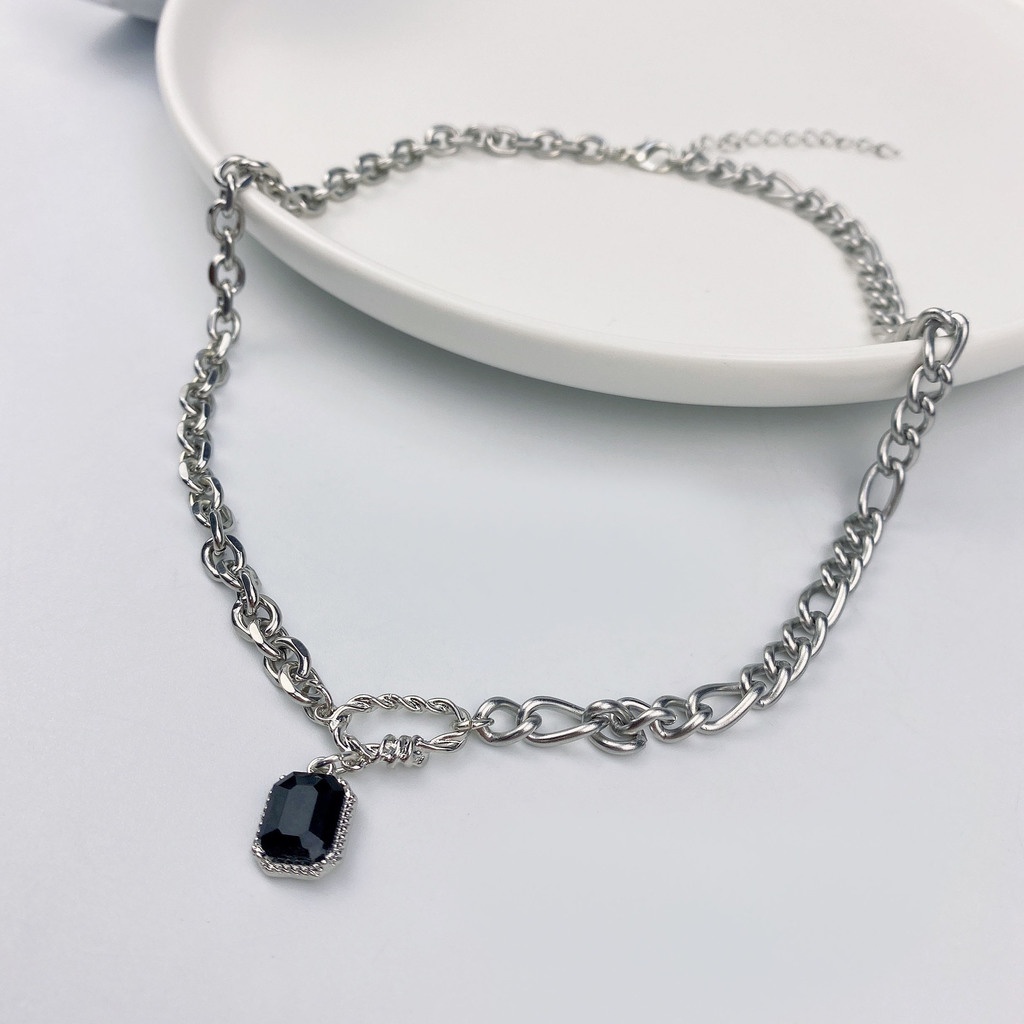 Vòng cổ Mặt Đá Đen Phong Cách hip hop Hàn Quốc Cá Tính