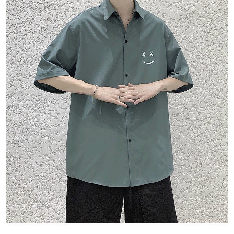 Áo sơ mi nam nữ tay lỡ unisex LOGO MẶT CƯỜI form rộng mẫu mới cực xinh 3 MÀU | BigBuy360 - bigbuy360.vn