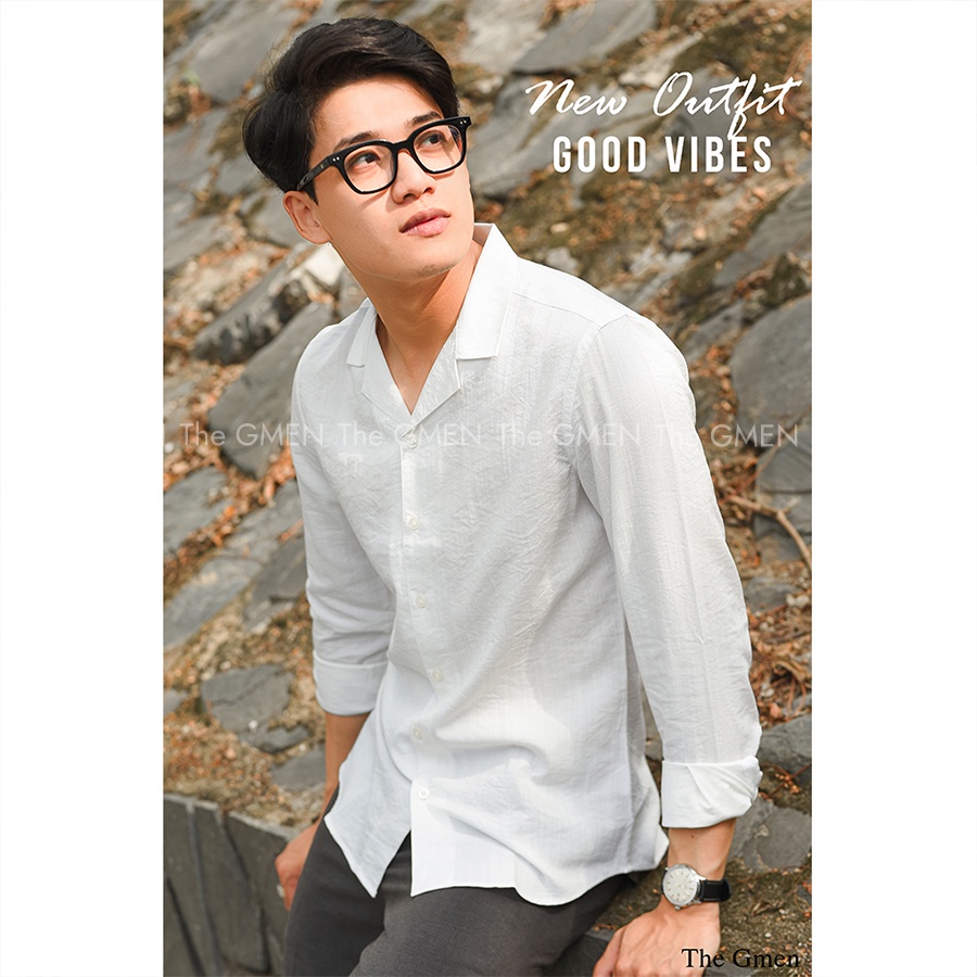 Áo sơ mi nam Cuban Collar dài tay THE GMEN thiết kế cổ vest, chất vải linen mềm mại