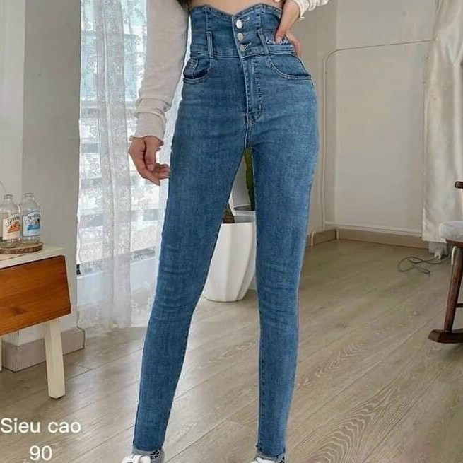 Quần jean nữ xanh cao cấp - quần jean nữ 3 cúc lưng cao chất liệu denim co giãn (fom chuẩn shop) Lady-Hn Store88 NG72