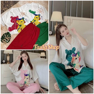 Bộ Dài Pijama Cánh Dơi Hình Gấu Freesize Dưới 58kg TASLASHOP
