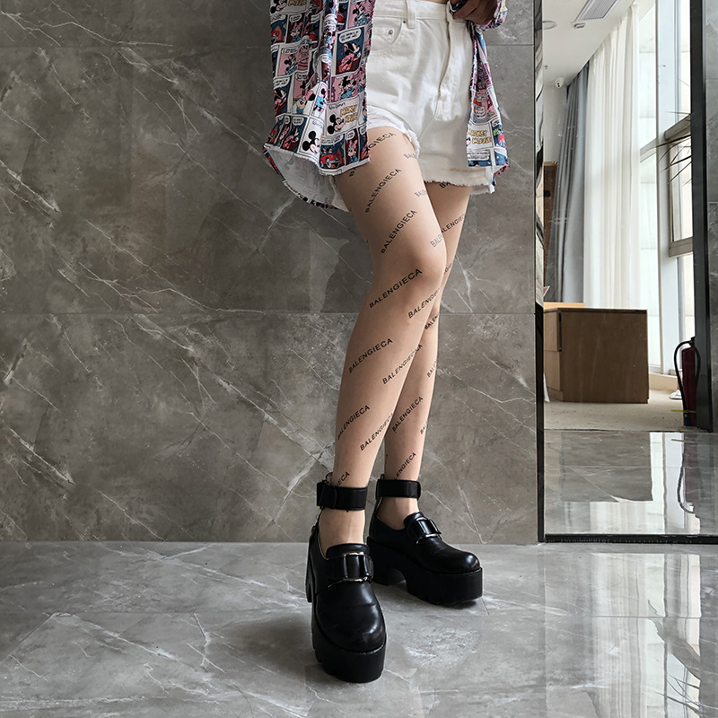 DUNEA Vớ Da Mỏng Xuyên Thấu Họa Tiết Chữ Tiếng Anh Cá Tính Thời Trang Cho Nữ