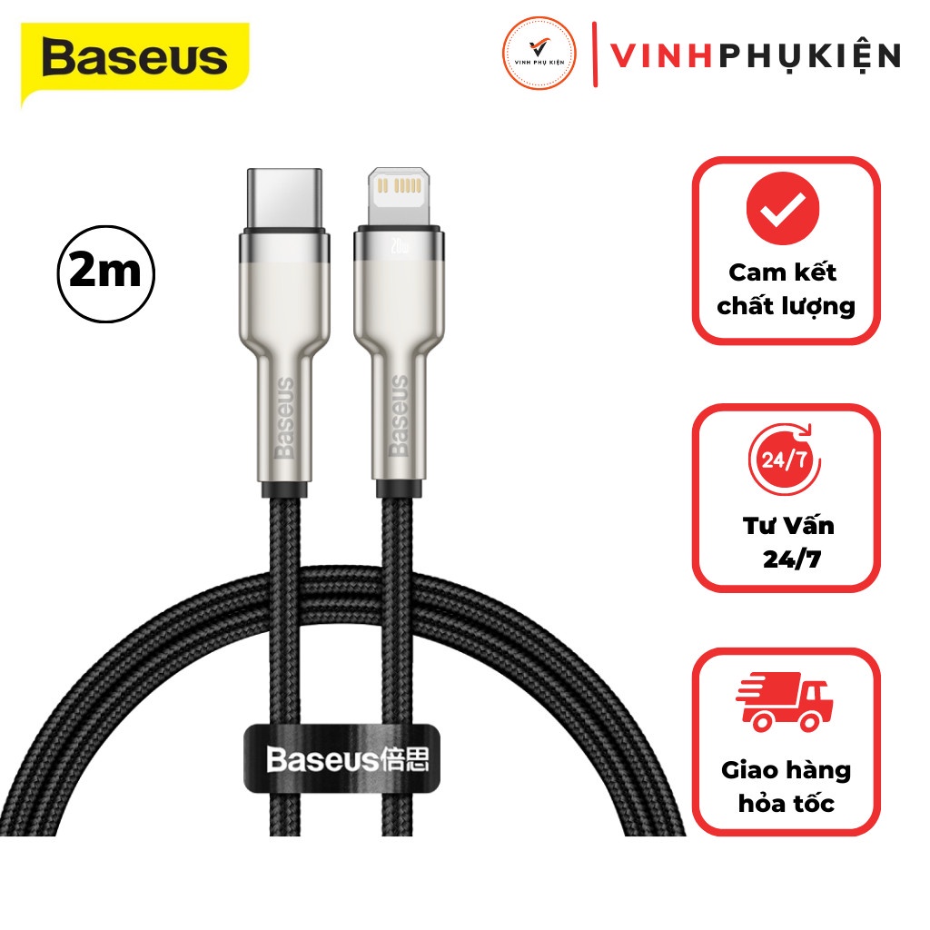 Cáp sạc nhanh IP20w baseus hỗ trợ truyền dữ liệu dây bọc dù chống gãy gập 2 đầu hợp kim cao cấp chiều dài 2 mét