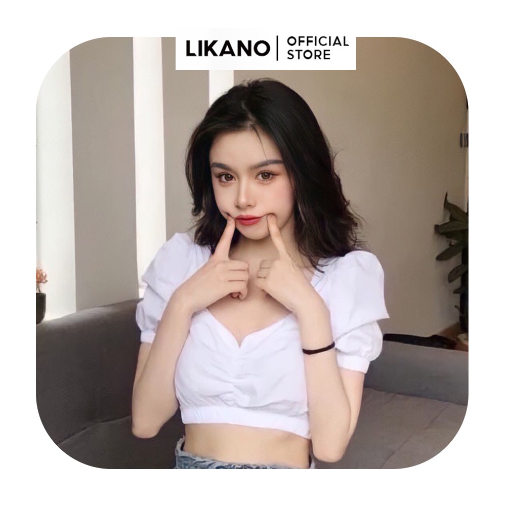 Áo croptop nữ kiểu tay phồng cổ vuông áo crt ôm tay ngắn dễ thương 2 màu LIKANO CRT51