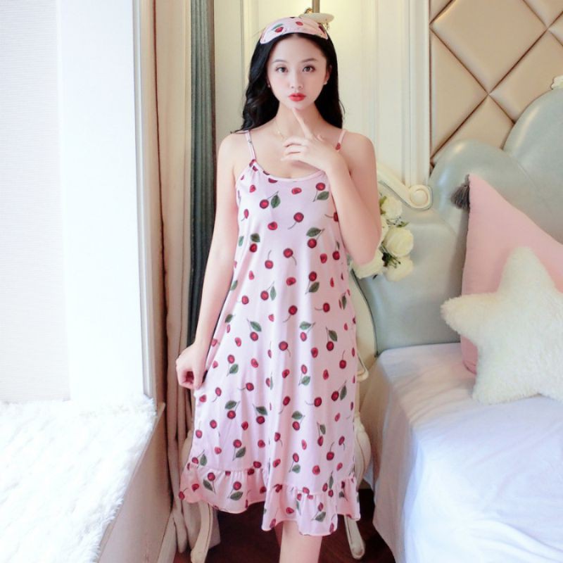 Đầm Ngủ Hai Dây In Họa Tiết Xinh Xắn Dành Cho Nữ