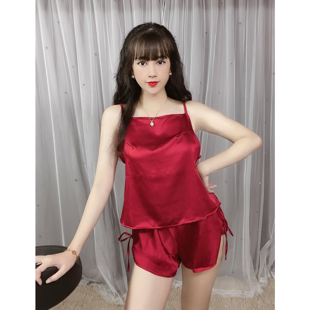 Đồ Ngủ Sexy Chất Satin Áo Cột Dây Hở Lưng Mặc Ngủ Mát Mẻ Freesize  - Linqu Sleepwear