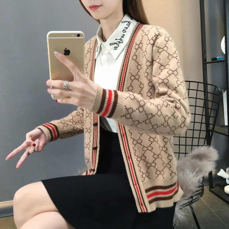 Áo cardigan len nữ khoác ngoài Quảng Châu cao cấp màu đen kaki zizac dệt kim thu đông phong cách Hàn Quốc AC29