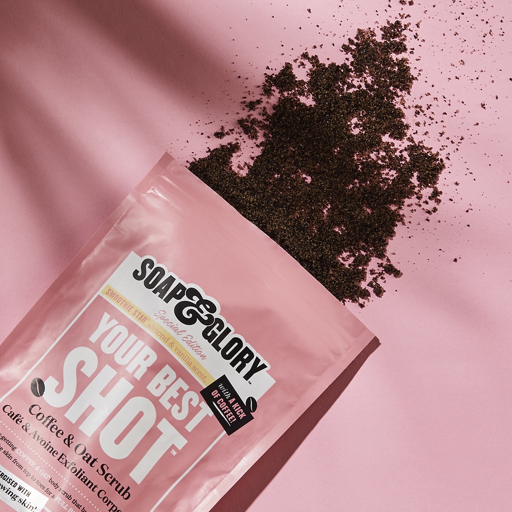 Tẩy da chết body cafe và yến mạch Soap & Glory Your Best Shot Coffee & Oat Scrub 180g
