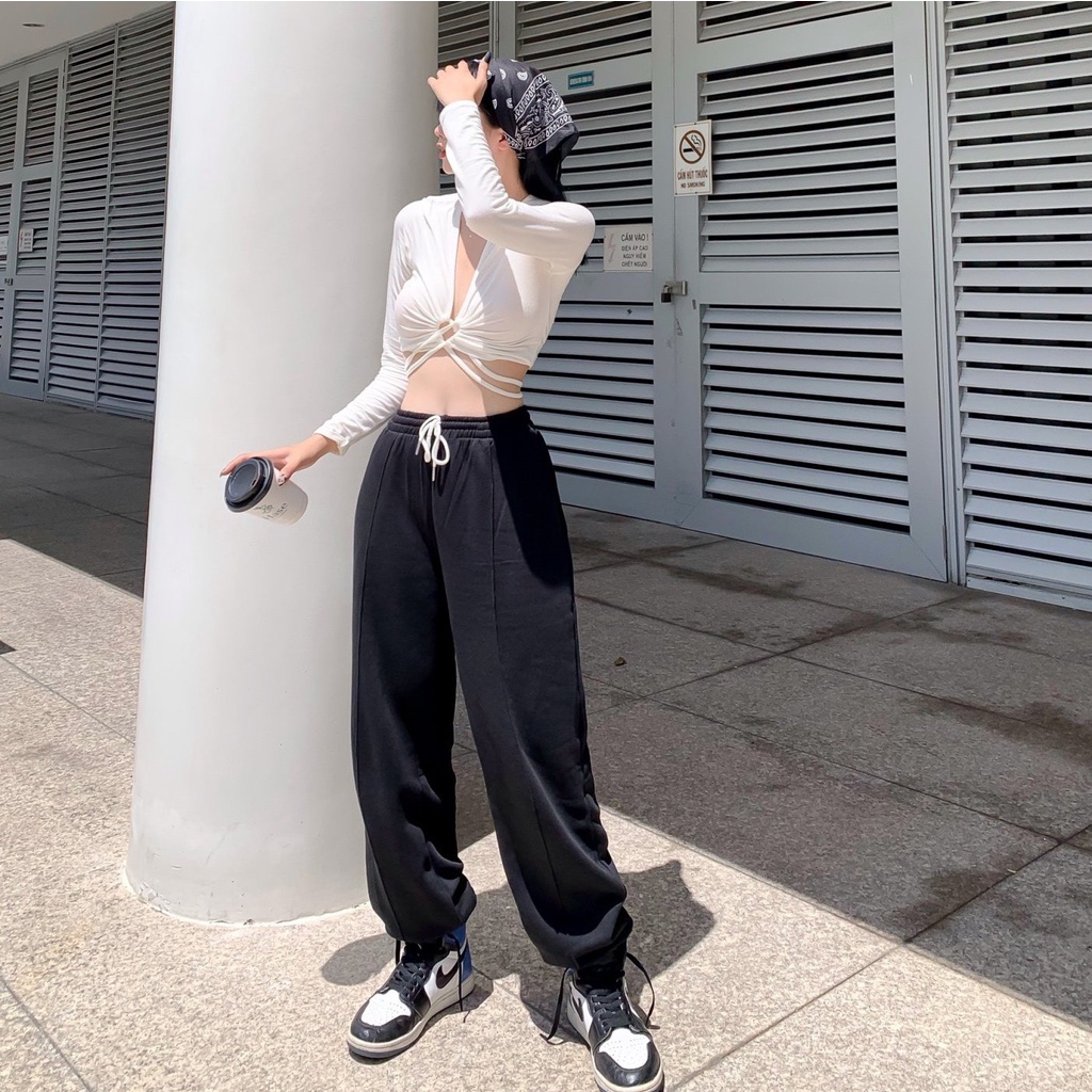 Quần jogger nữ bo gấu  vải thun da cá, quần bom ống rộng nữ nỉ thun dáng jogger- Q018