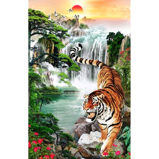 Tranh gắn đá toàn bộ - Tranh con hổ gấm