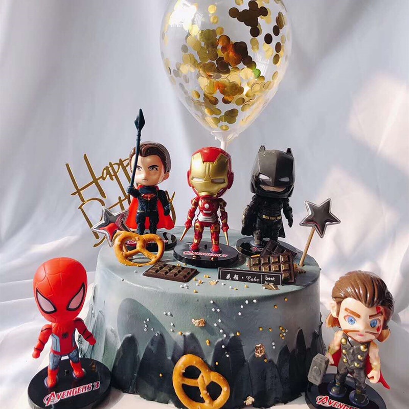 Mô Hình Nhân Vật Người Nhện/Người Sắt Trong Phim The Marvel Avengers Trang Trí Bánh Kem