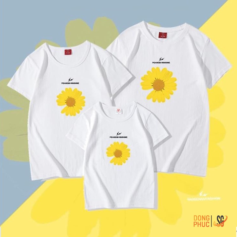 Áo gia đình hoa cúc đồng phục 3 4 5 người độc đáo thun cotton mềm mịn màu trắng GD424T DONGPHUCSG