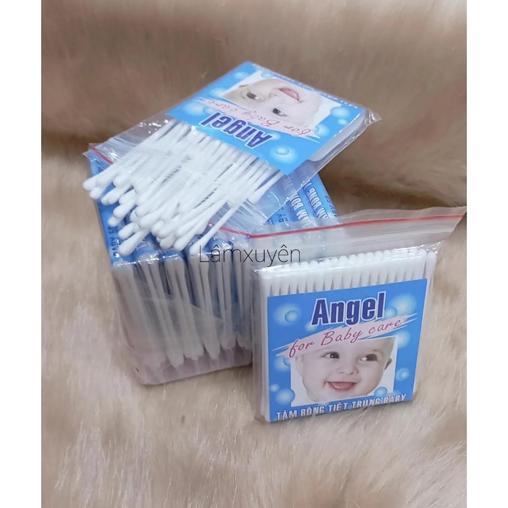 Bông tăm tiệt trùng angel for BABY care  FREESHIP  đa công dụng ,nhỏ gọn nhựa mềm trơn láng, Sợi bông tự nhiên mềm mịn