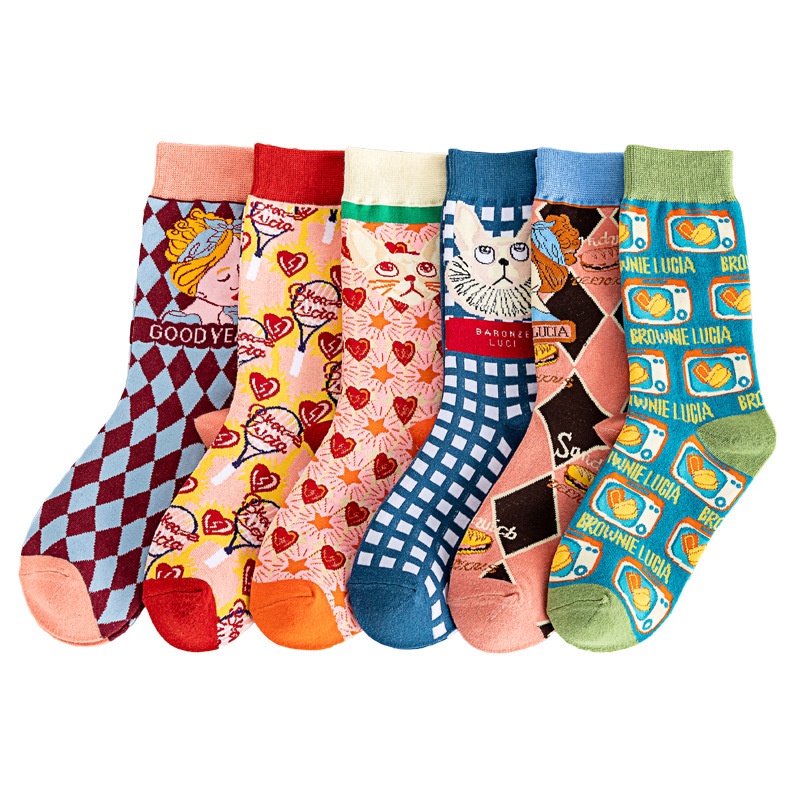 Vớ cotton cổ cao họa tiết mèo hoạt hình thời trang thu đông phong cách Lolita cá tính dành cho nữ