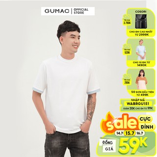 Áo thun nam thiết kế basic cổ tròn phối tay GUMAC, trẻ trung ABB304