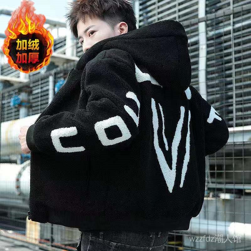 Áo Khoác Cotton Lót Lông Cừu Dày Dặn Có Nón Thời Trang Hàn Quốc Cho Nam