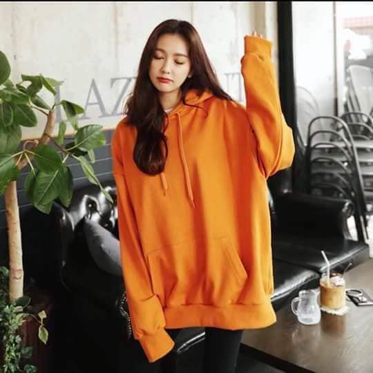 Hoddie nỉ bông cam tươi unisex - Khoác nỉ chui đầu cam cháy có nón ( Ảnh thật + Video )