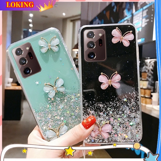 Ốp Điện Thoại Silicon Hình Bướm 3D Lấp Lánh Gắn Dây Đeo Cho Samsung Galaxy A14 A34 A54 A73 A72 A53 A52 A33 A13 A32 A12 A04S