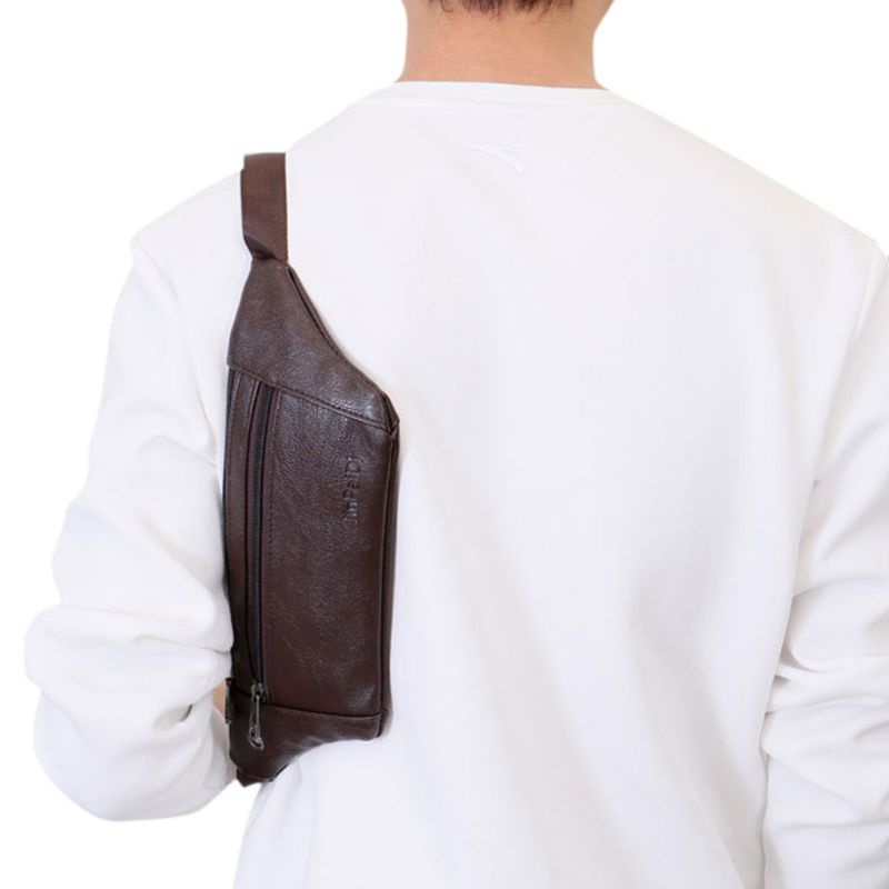 Túi Da PU Đeo Chéo Vai Có Khóa Kéo Thể Thao Dành Cho Nam