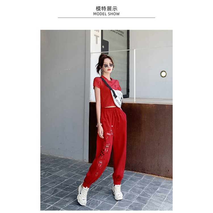 Set Áo Thun In Họa Tiết Graffiti + Quần Dài Phong Cách Thời Trang Châu Âu