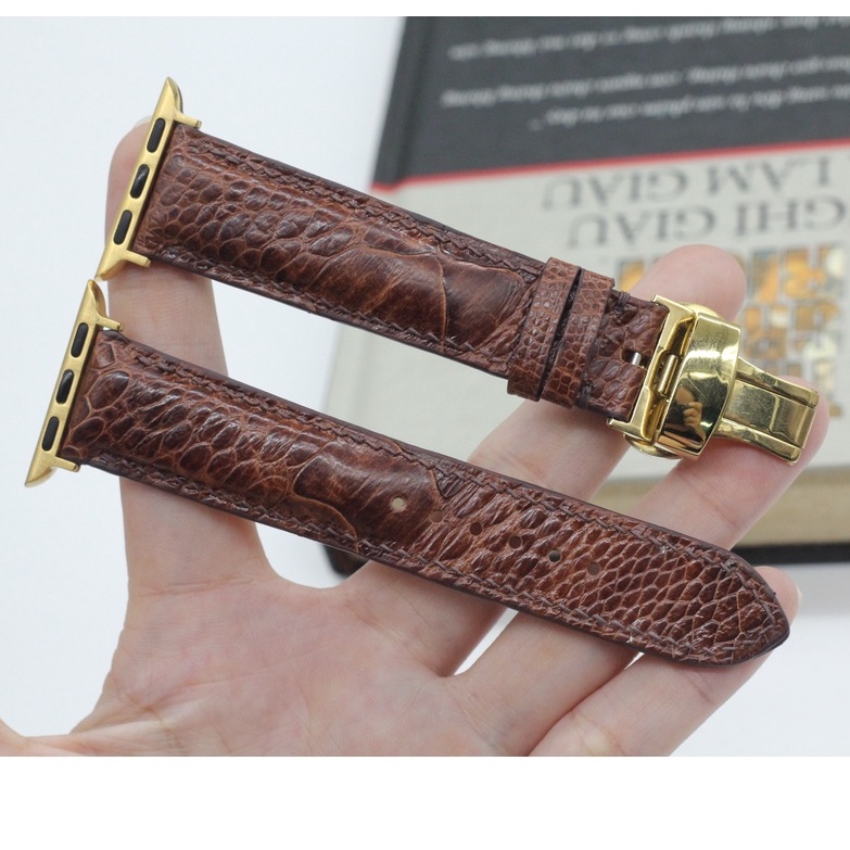 Dây Đeo Thay Thế Cho Dòng Đồng Hồ Thông Minh Da Đà Điểu Vân To Khóa Gập, Dây Da Đồng Hồ Cao Cấp Bảo Hành 6 Tháng