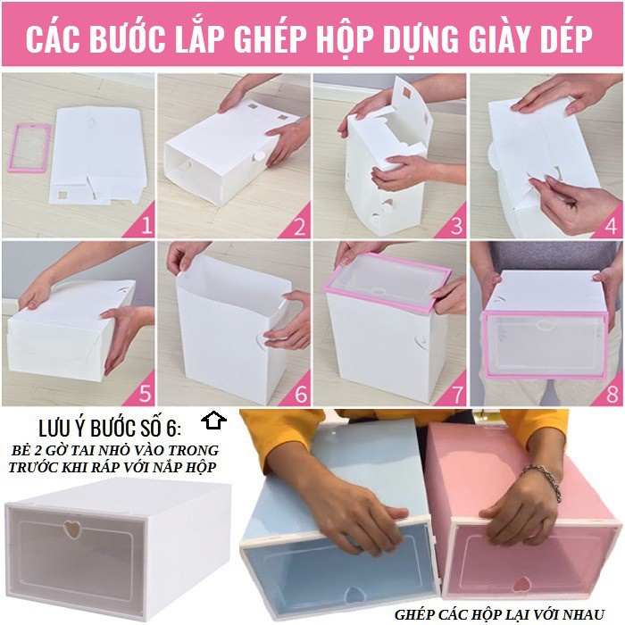 Hộp Đựng Giày Nắp Trong Suốt Nhựa PP Chịu Lực 4-6kg, Lắp Ráp Đựng Đồ Đa Năng (Tặng Kèm Gói Hút Ẩm)