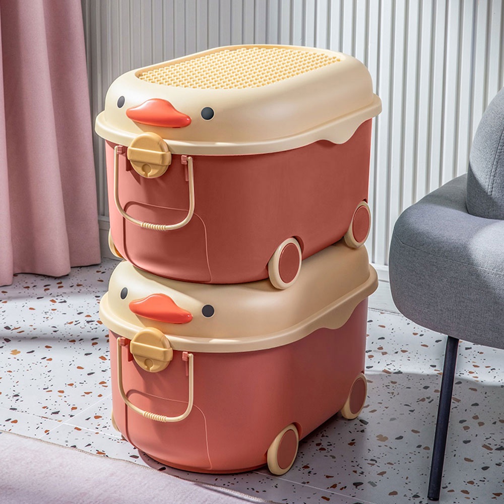 HomeBase STACKO Thùng đựng đồ đa năng hình con vịt có bánh xe có nắp khóa hai bên W46xH27xD31cm Sz S màu cam