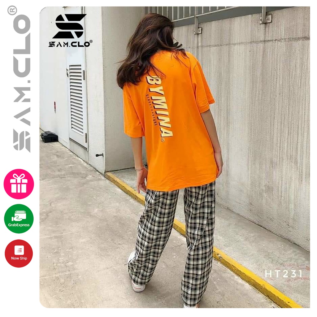 Áo thun tay lỡ nữ SAM CLO freesize phông form rộng dáng Unisex, mặc lớp, nhóm, couple in chữ BYMINA