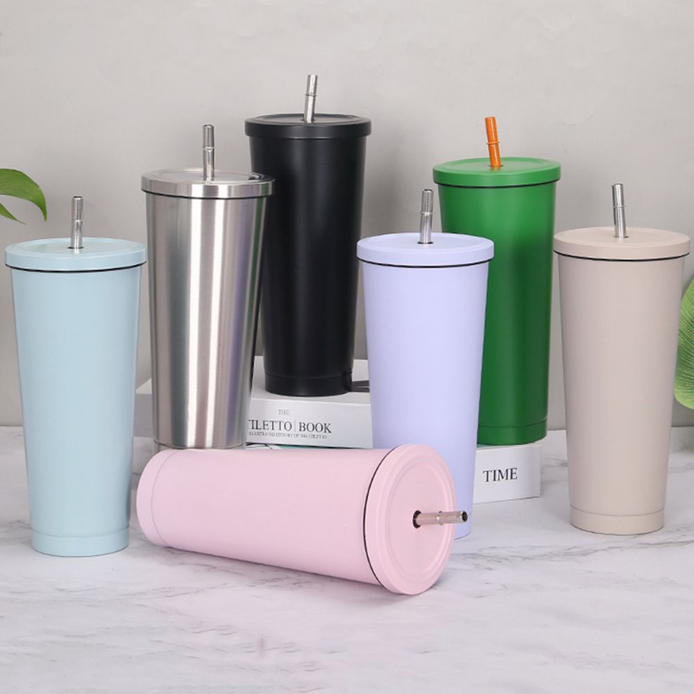 Ly Nước Giữ Nhiệt 500ml Bằng Thép Không Gỉ Có Ống Hút Tiện Dụng