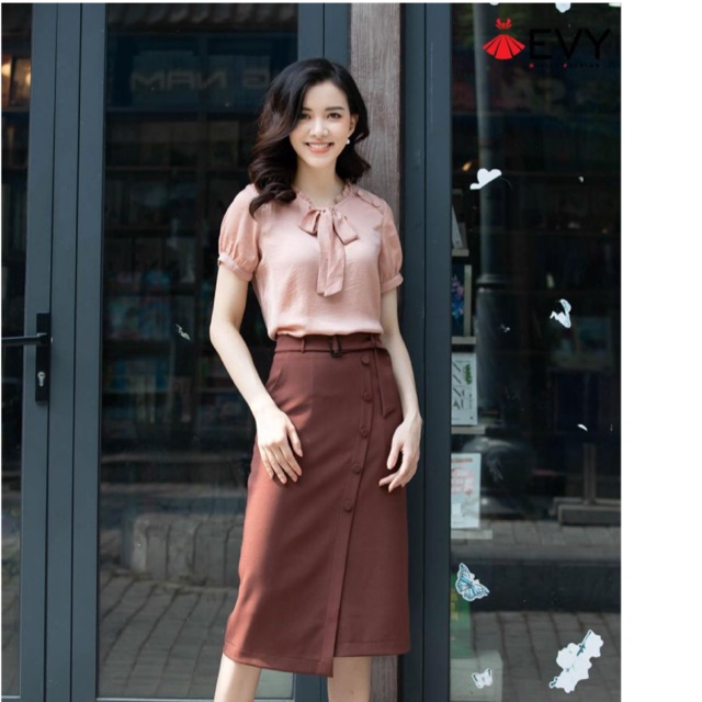 Chân Váy Công Sở Đẹp,Chân váy Bút Chì , Vạt Lệch Nhún Hông Kết Hợp Đai Eo