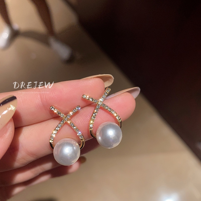 DREJEW Khuyên Tai Đính Ngọc Trai Cao Cấp Phong Cách Hàn Quốc Mới
