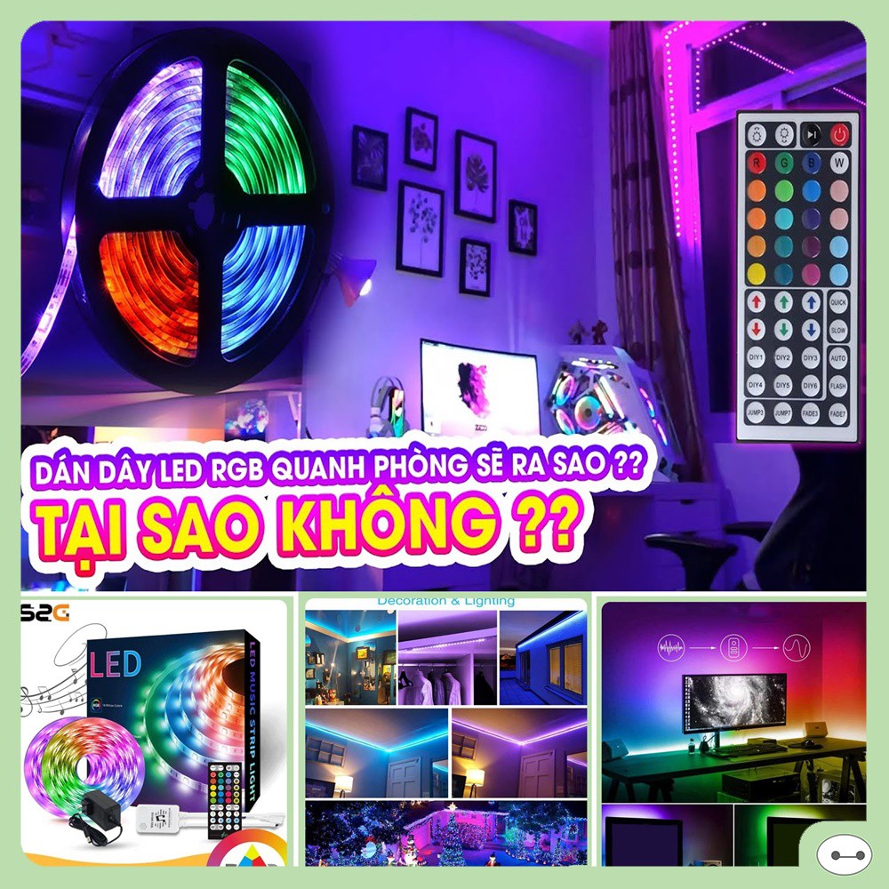 BỘ DÂY LED DÁN RGB SIÊU DÀI 10 20 MÉT NHÁY THEO NHẠC TRANG TRÍ NHÀ PHÒ