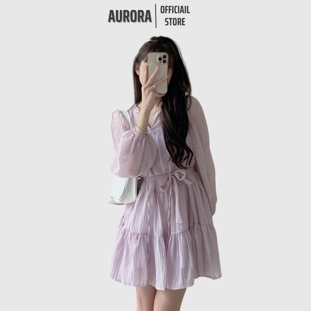Váy babydoll phối dây đai thắt eo 2 lớp phong cách tiểu thư AURORA