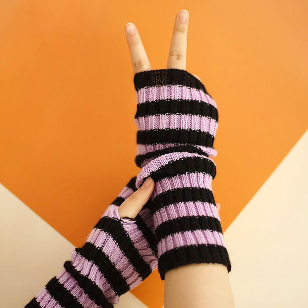 Găng Tay Dài Hở Ngón Đan Len Họa Tiết Kẻ Sọc Nhiều Màu Dễ Thương Thời Trang Cho Nữ