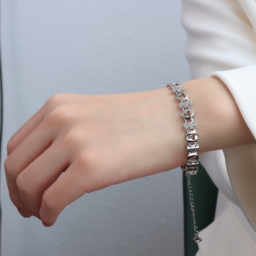 Vòng tay dây xích bằng thép titan dày 18k họa tiết hình học phong cách hiphop cho nữ