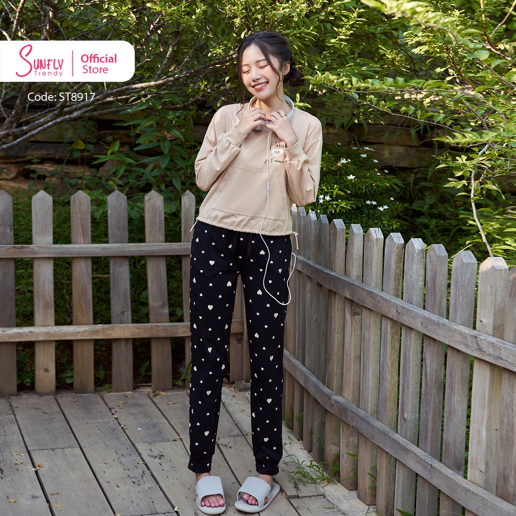 Bộ Đồ Mặc Nhà Cotton SUNFLY Áo Tay Lỡ Quần Dài ST8917