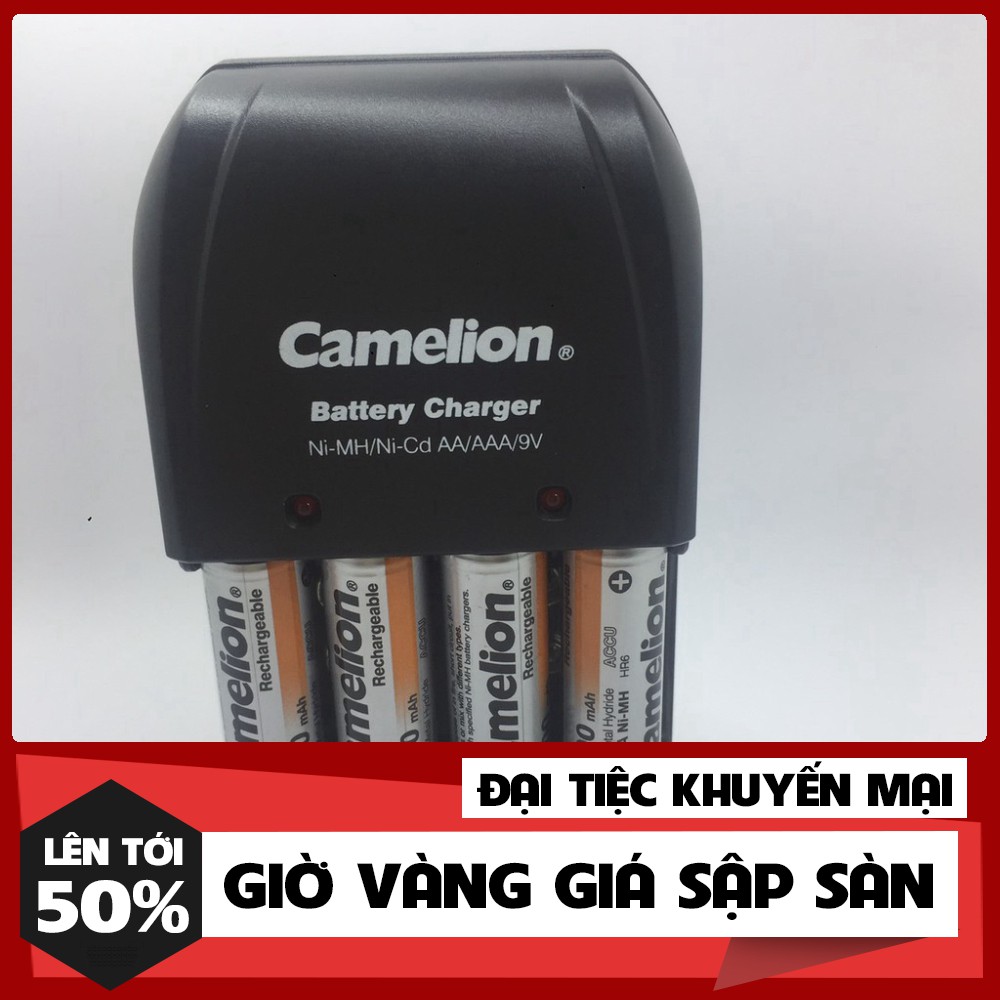 (SIÊU GIẢM GIÁ) (COMBO) Bộ sạc đa năng kèm 4 pin sạc AA Camelion 2700mah (Gold) tặng hộp đựng pin