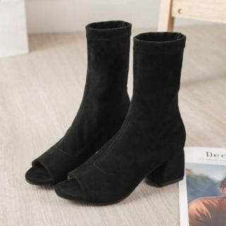 Ankleboot da lộn hở mũi gót vuông