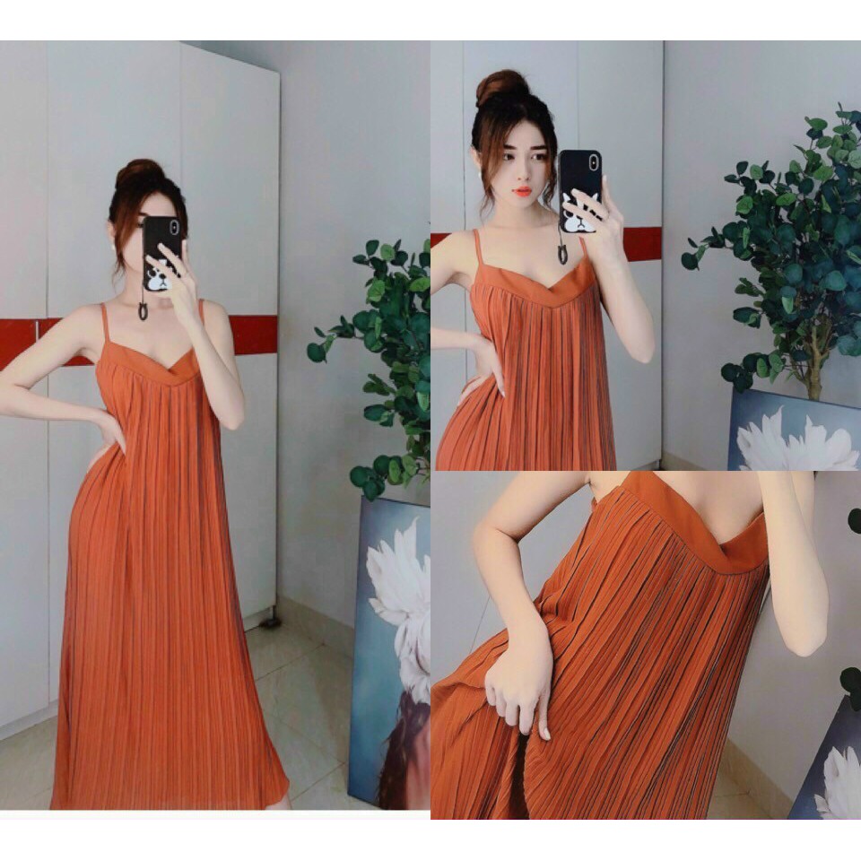 Đầm maxi 2 dây dập ly