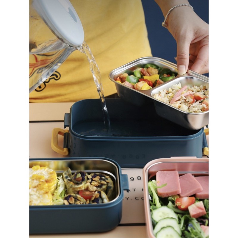 Hộp đựnh cơm giữ nhiệt văn phòng,  cặp lồng đựng đô ăn 2 tầng khay inox loại 1, có quai cậd