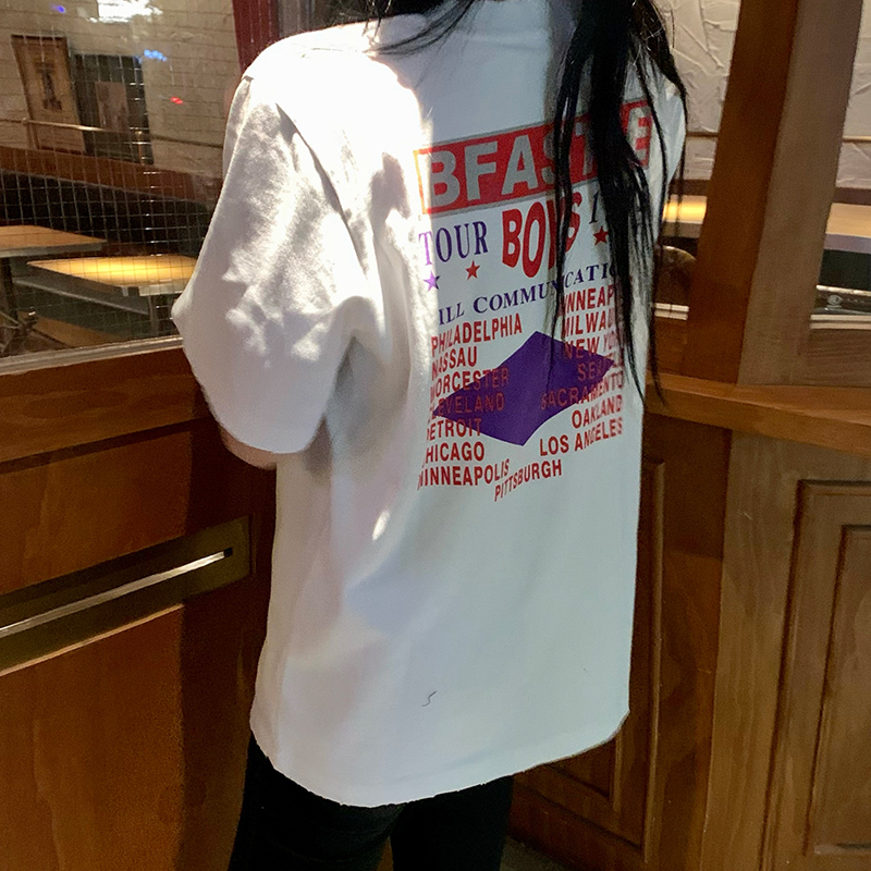 SUXI Áo Thun Tay Ngắn Dáng Rộng In Chữ Thời Trang Cho Nữ