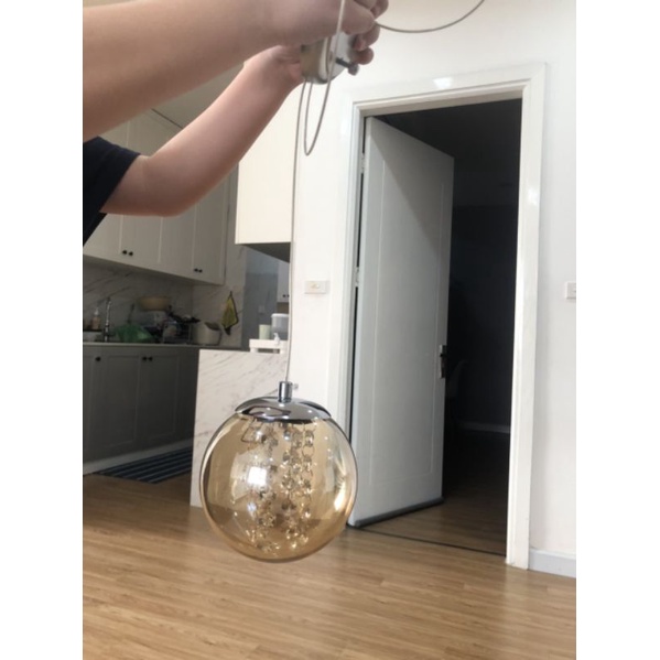 Đèn thả thông tầng đính hạt phale trong chao thủy tinh, đèn thả cầu thang, trang trí bàn ăn HTK 018