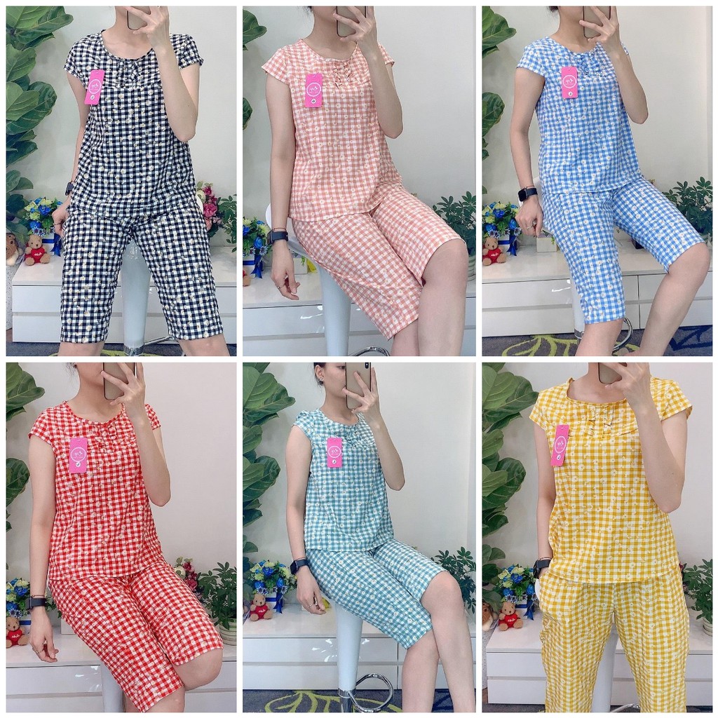 Đồ bộ mặc nhà Lụa cao cấp chống nhăn họa tiết hoa cúc nhí siêu đáng yêu