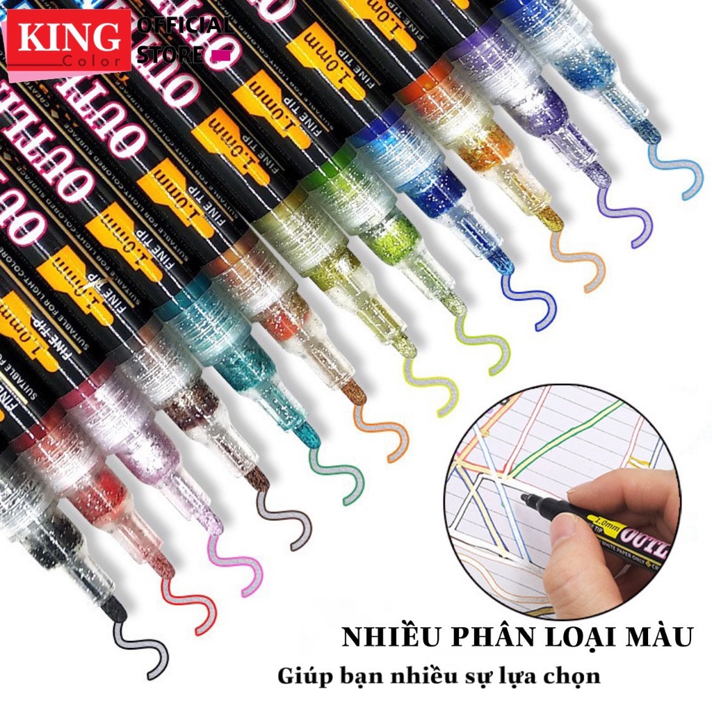 Bút nhũ nét viền chữ nổi bật kim tuyến Marker outline chuyên nghiệp họa mĩ tô màu vẽ Bộ 12 / 24 / 30 màu