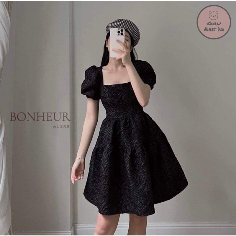 Đầm Nữ Váy Nữ Cổ Vuông Họa Tiết Hoa Gấm Hở Lưng Sexy Cá Tính Kiểu Dáng Thời Trang Nữ Hai Màu Đen/Trắng
