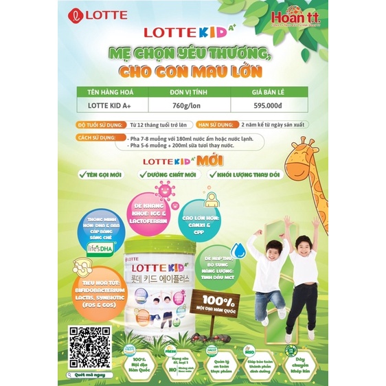 Sữa Lotte Kid A+ mẫu MỚI 760g Hàn Quốc
